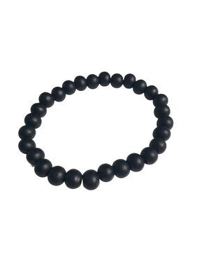 Black Beaded Stretch Bracelet Elastic  Jewelry Natural Stackable Lightweight Men